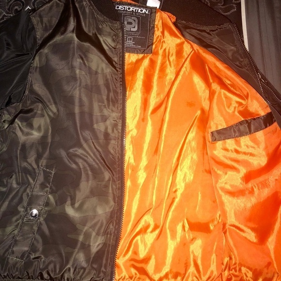 DISTORTION Black & Green Camouflage Zip Up Bomber Jacket Size L - Picture 3 of 4